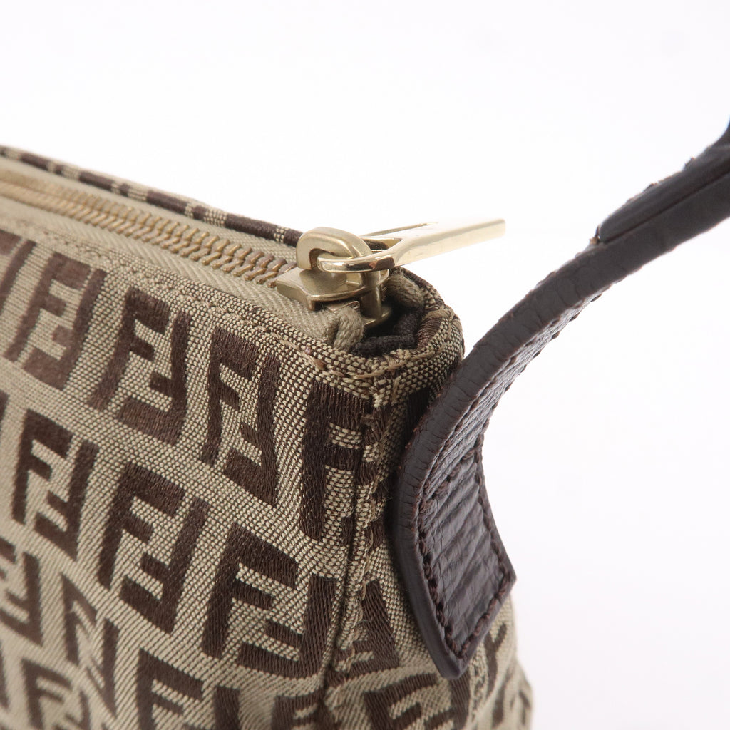 FENDI Zucchino Canvas Leather Shoulder Bag Beige Brown 8BR444