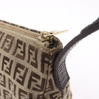 FENDI Zucchino Canvas Leather Shoulder Bag Beige Brown 8BR444