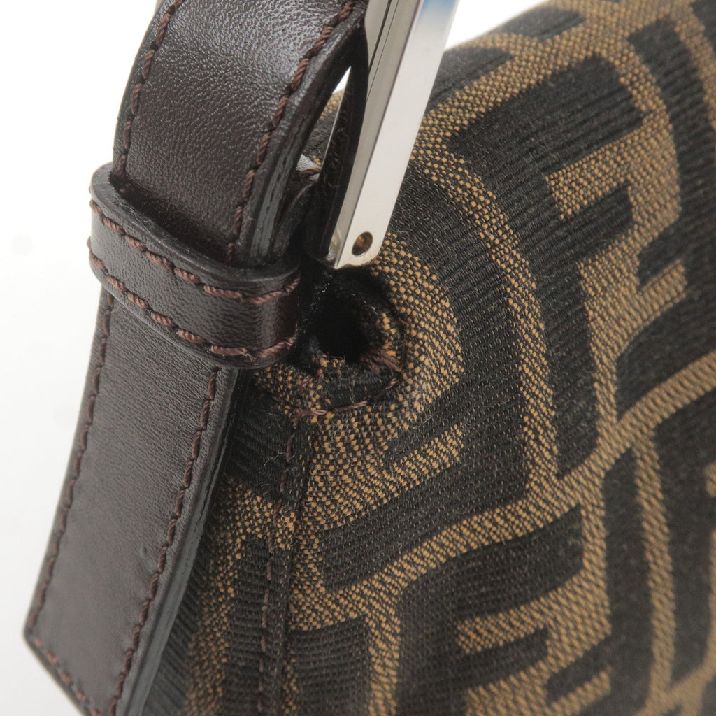 FENDI Zucca Mamma Baguette Canvas Leather Bag Brown Black 26424