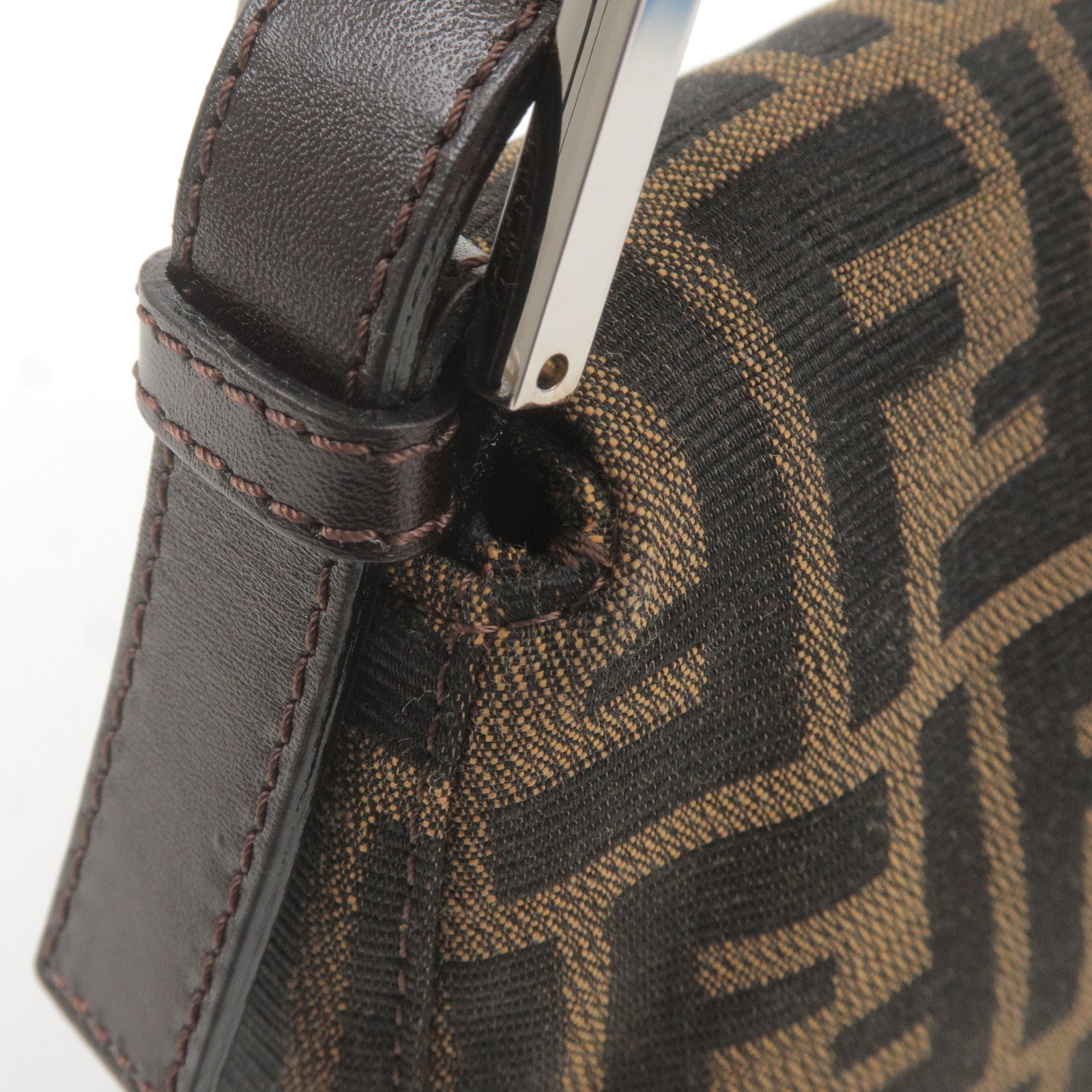 FENDI Zucca Mamma Baguette Canvas Leather Bag Brown Black 26424
