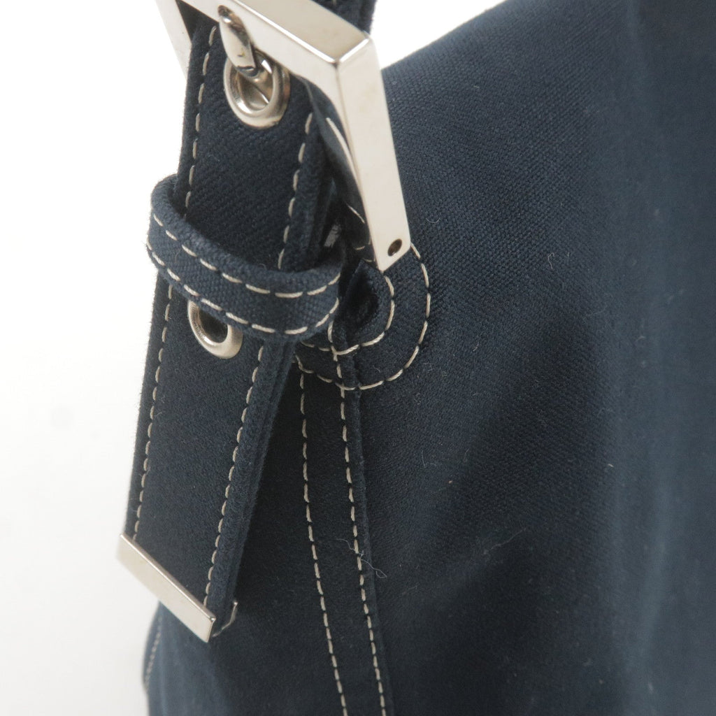 FENDI Mamma Baguette Canvas Leather Shoulder Bag Navy 26325