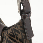 FENDI Zucca Canvas Leather Shoulder Bag Brown Black 26569