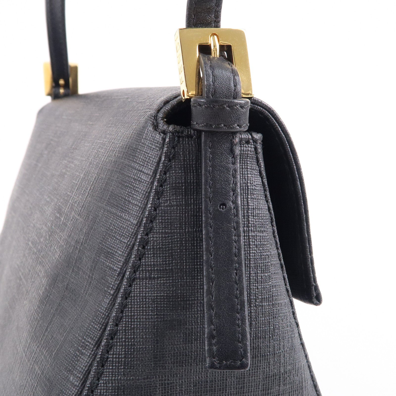 FENDI Zucchino Mamma Baguette PVC Leather Hand Bag Black 8BR180