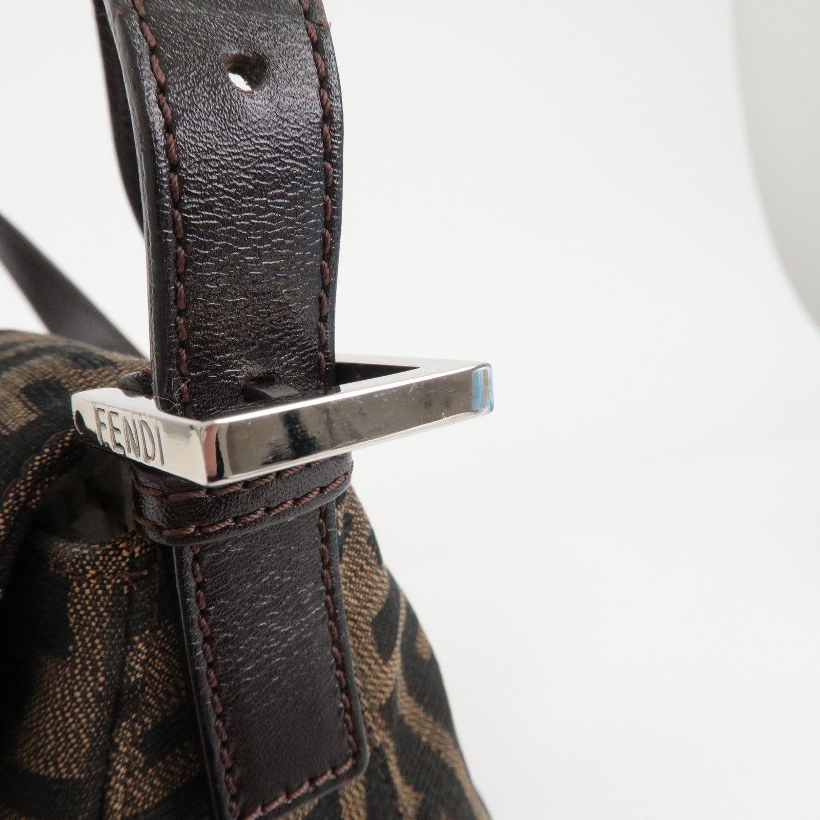 FENDI Zucchino Mamma Baguette Canvas Leather Bag Brown Black 26325