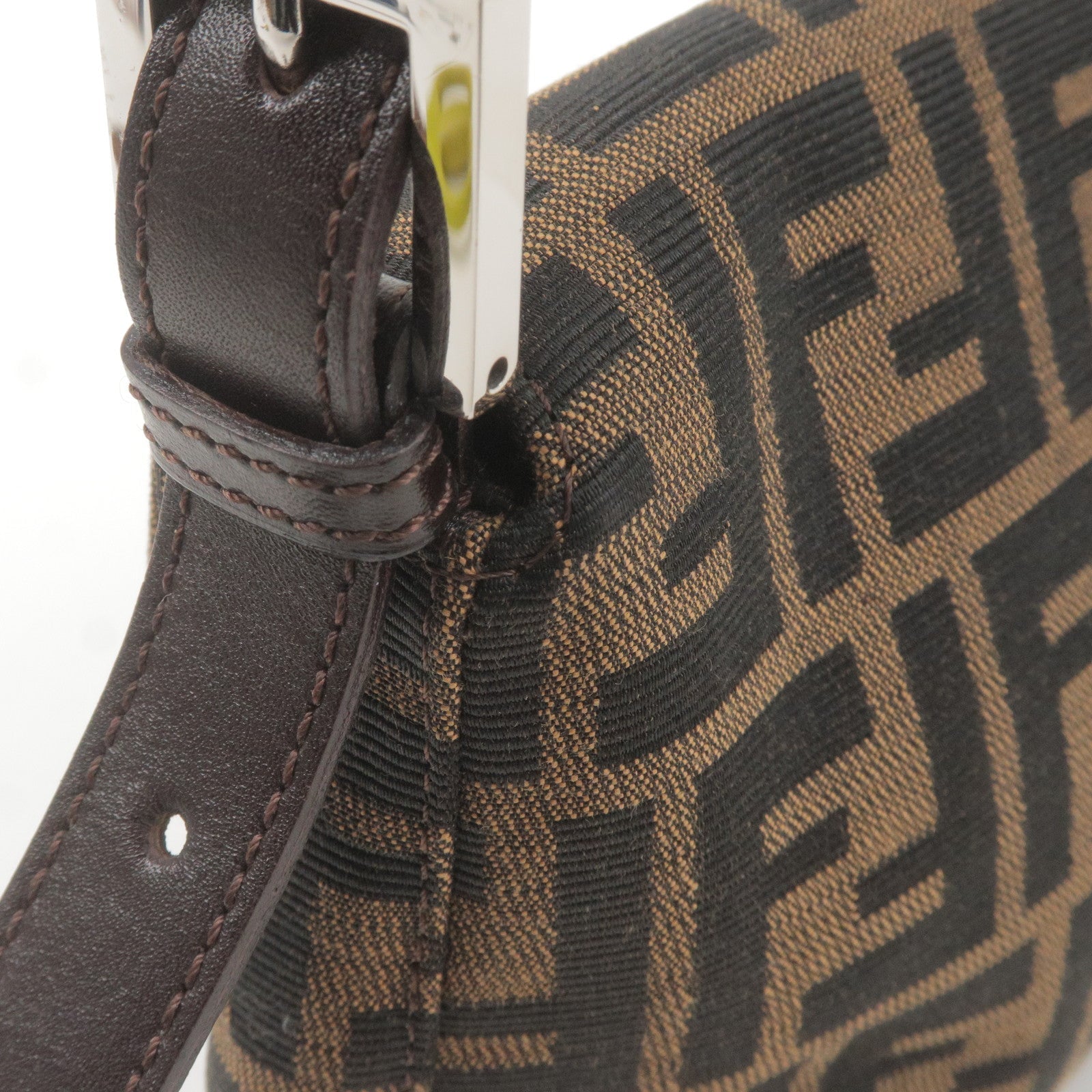 FENDI Zucca Mamma Baguette Canvas Leather Shoulder Bag 26424
