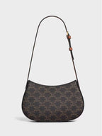 CELINE Tilly Triomphe Medium Canvas Calfskin Shoulder Bag Tan