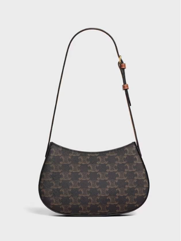 CELINE Tilly Triomphe Medium Canvas Calfskin Shoulder Bag Tan