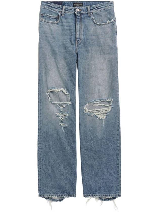 Balenciaga Distressed Denim Straight Jeans Blue