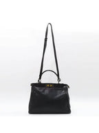 Fendi 8BN226 Black leather PEEKABOO regular gold logo tote bag shoulder strap 2WAY