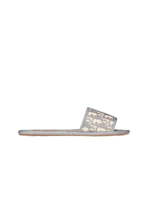 Chez Moi Oblique Embroidered Cotton Slippers Grey Dior