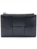 Bottega Veneta Intrecciato Zipper Card Wallet Black