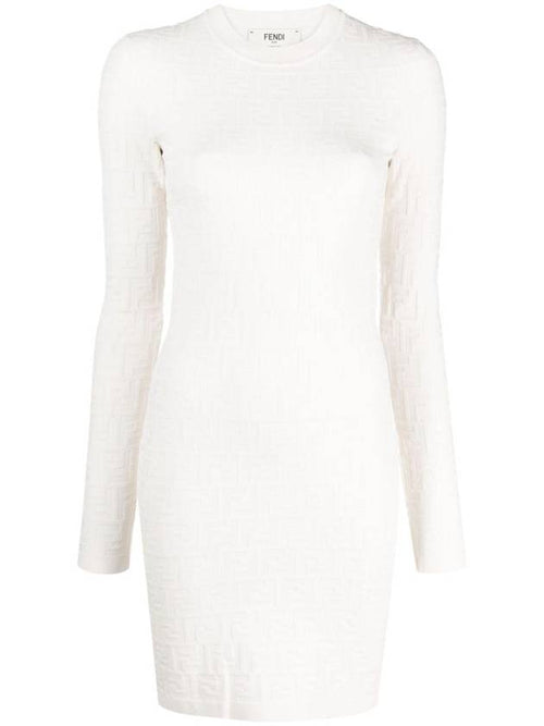 Fendi FF Pattern Viscose Short Dress White