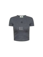 Fendi Embroidered Logo Crop Cotton Short Sleeve T-Shirt Grey