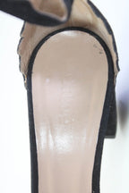 Chloe Womens Scalloped Suede Ankle Strap Block Heel Pumps Black Suede