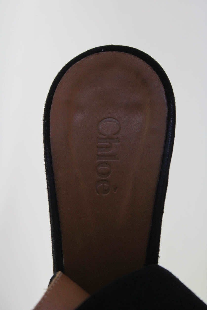 Chloe Womens Wedge Heel Ankle Strap Peep Toe Pumps Black Suede