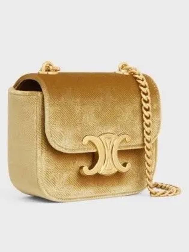 CELINE Mini Chain Claude Velvet Triomphe All-Over Cross Bag Gold
