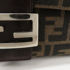 FENDI Mamma Baguette Zucca Canvas Leather Shoulder Bag Brown