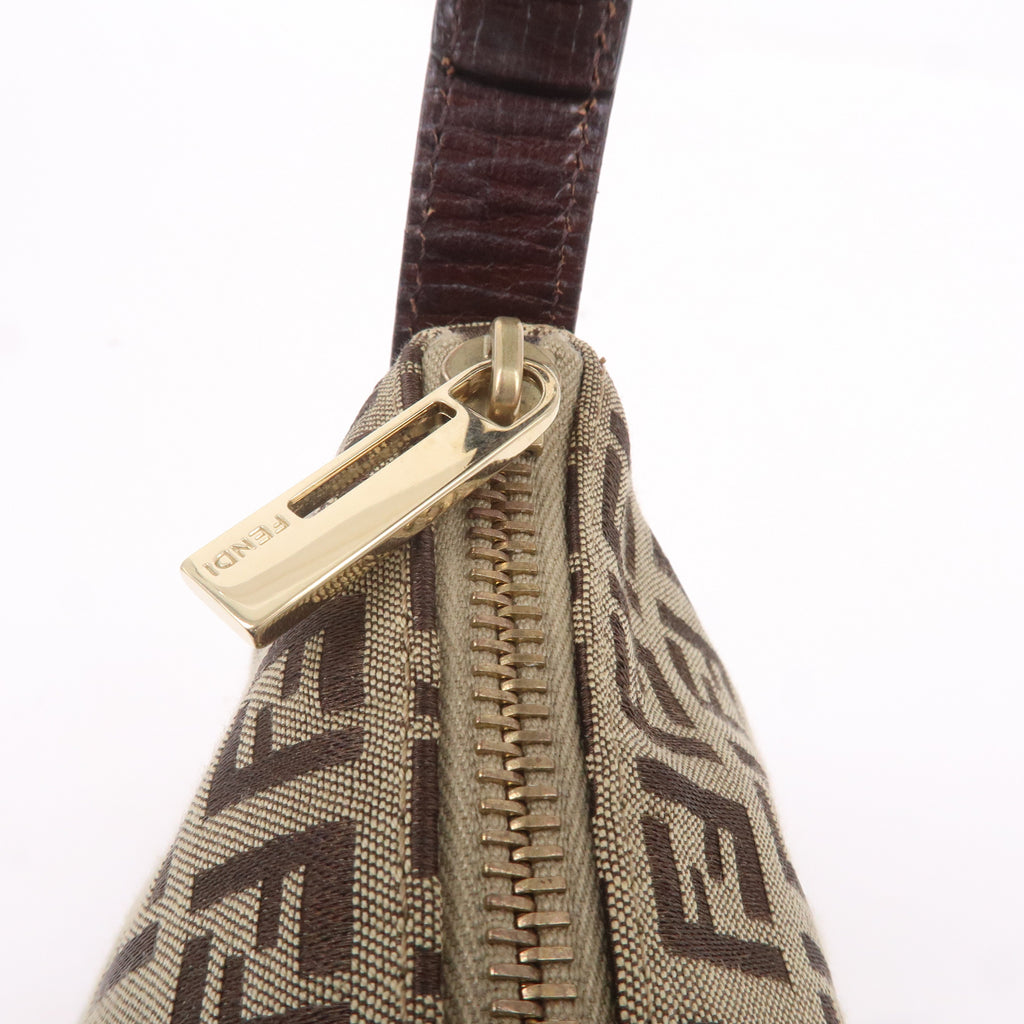 FENDI Zucchino Canvas Leather Shoulder Bag Beige Brown 8BR444