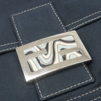 FENDI Mamma Baguette Canvas Leather Shoulder Bag Navy 26325