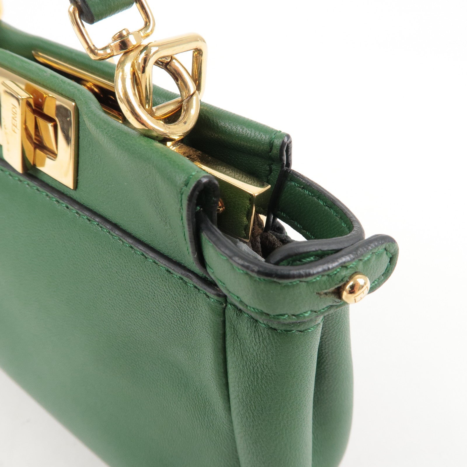 FENDI Micro Peekaboo Leather 2Way Bag Hand Bag Green 8M0355