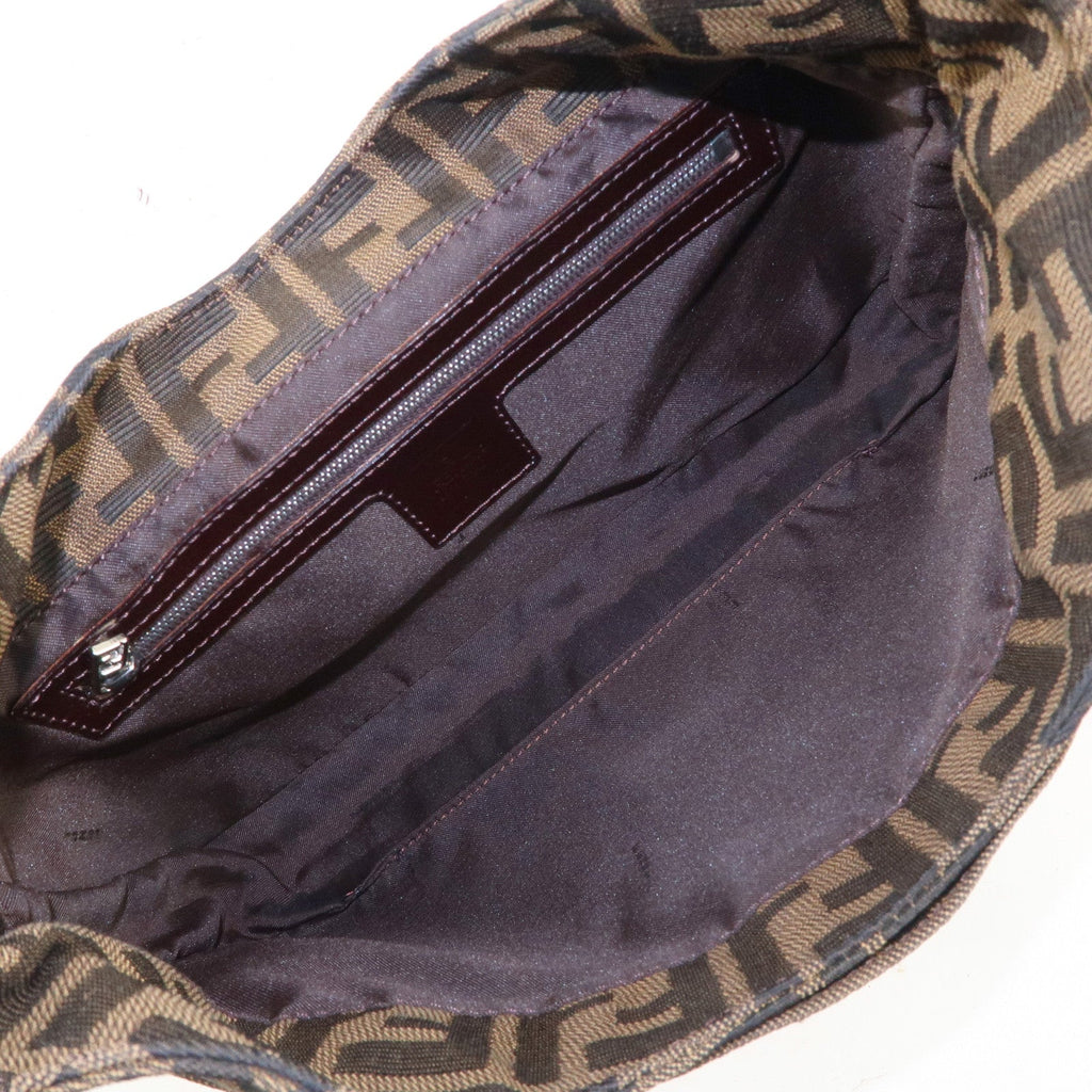 FENDI Zucca Canvas Leather Shoulder Bag Brown Black 26569