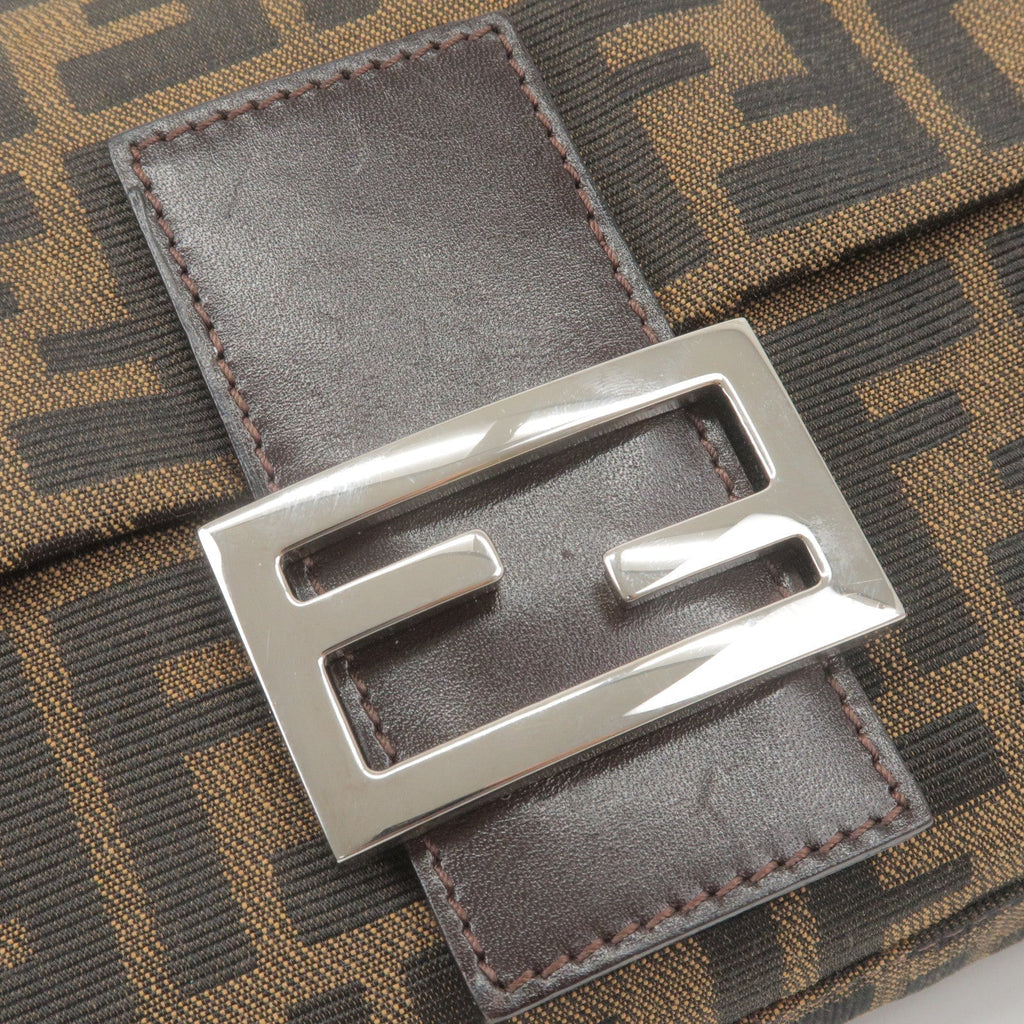 FENDI Zucca Mamma Baguette Canvas Leather Bag Brown Black 26424