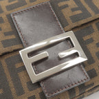 FENDI Zucca Mamma Baguette Canvas Leather Bag Brown Black 26424