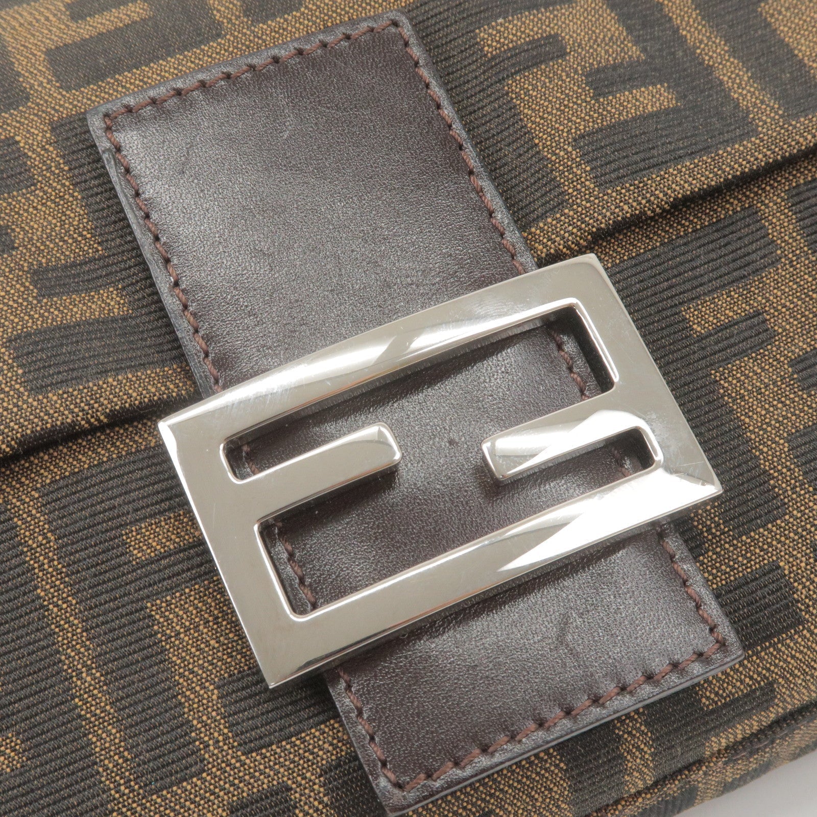 FENDI Zucca Mamma Baguette Canvas Leather Bag Brown Black 26424