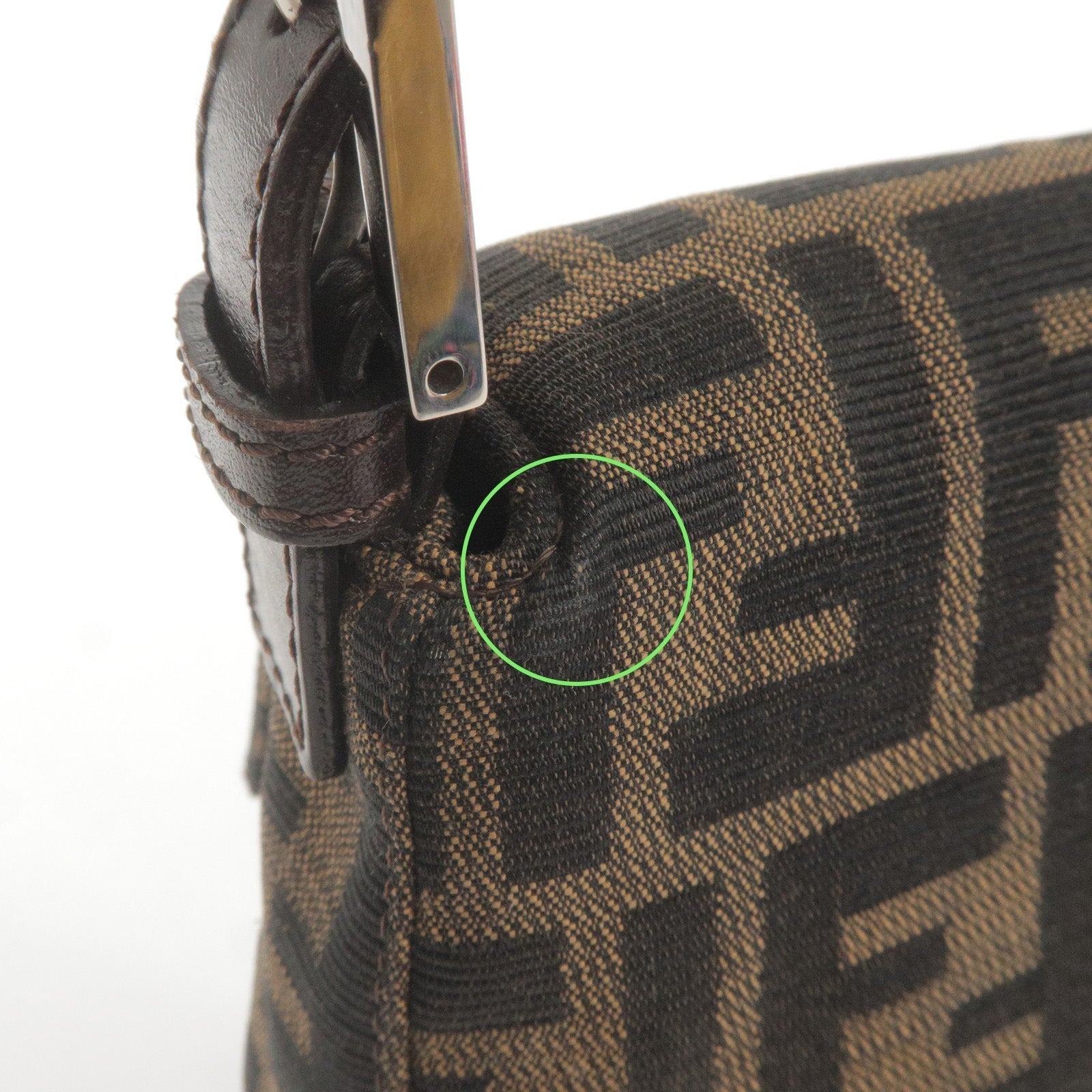 FENDI Zucca Mamma Baguette Canvas Leather Shoulder Bag 26424