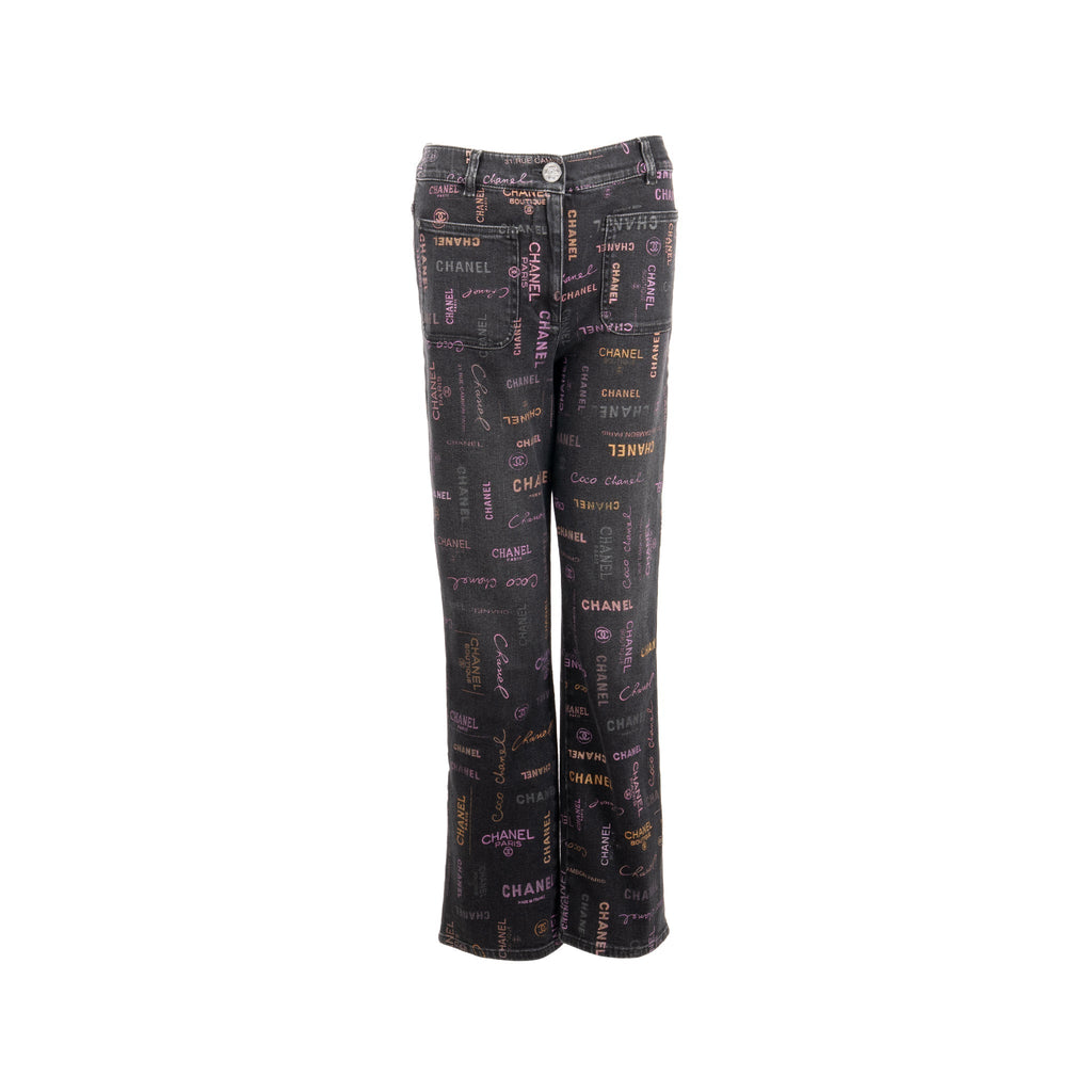 Chanel size 38 22P Letter logo print straight jeans black/Multicolour