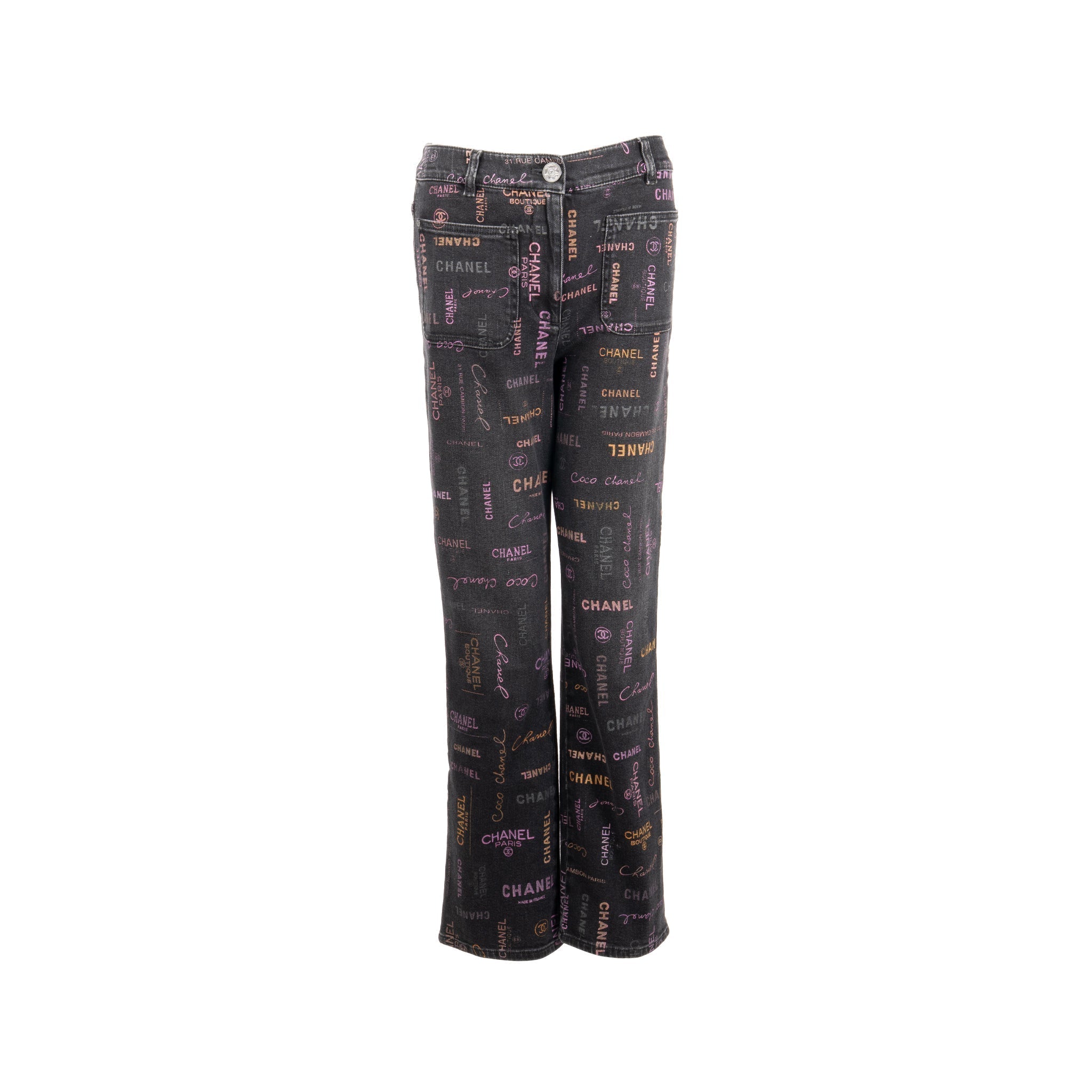 Chanel size 38 22P Letter logo print straight jeans black/Multicolour
