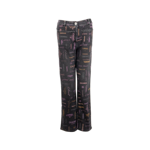 Chanel size 38 22P Letter logo print straight jeans black/Multicolour