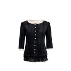 Chanel Size 36 20A Runway Matiers D’art Feather Trim Jacket Wool black