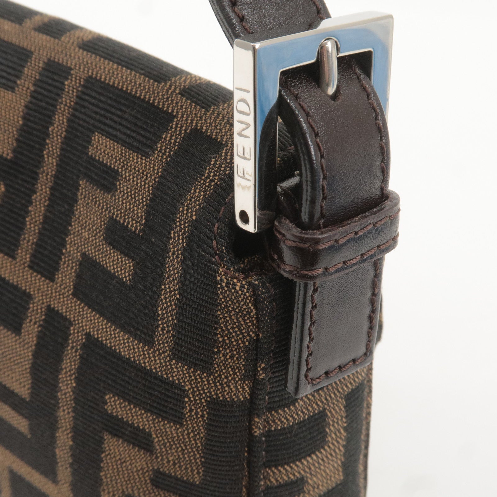 FENDI Mamma Baguette Zucca Canvas Leather Bag Beige 26424