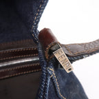 FENDI Denim Leather Shoulder Bag Hand Bag Navy Brown 26640