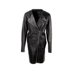 Chanel Size 44 Quilted Long Coat Leather Black