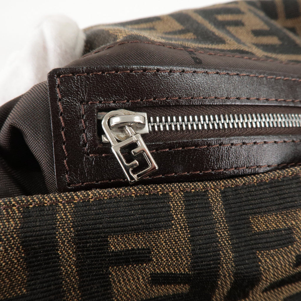 FENDI Zucchino Mamma Baguette Canvas Leather Bag Brown Black 26325
