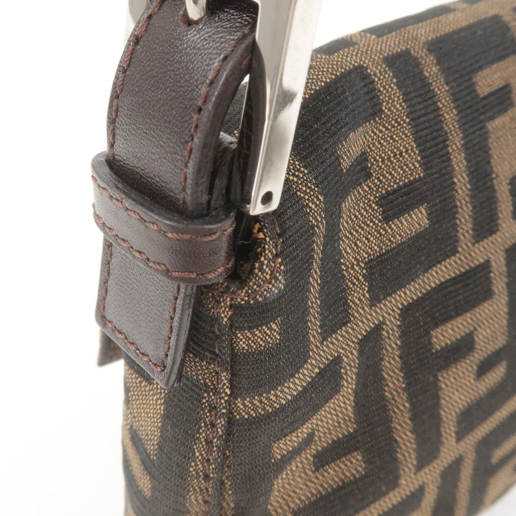 FENDI Zucca Mamma Baguette Canvas Leather Bag Brown Black 26424