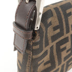 FENDI Zucca Mamma Baguette Canvas Leather Bag Brown Black 26424