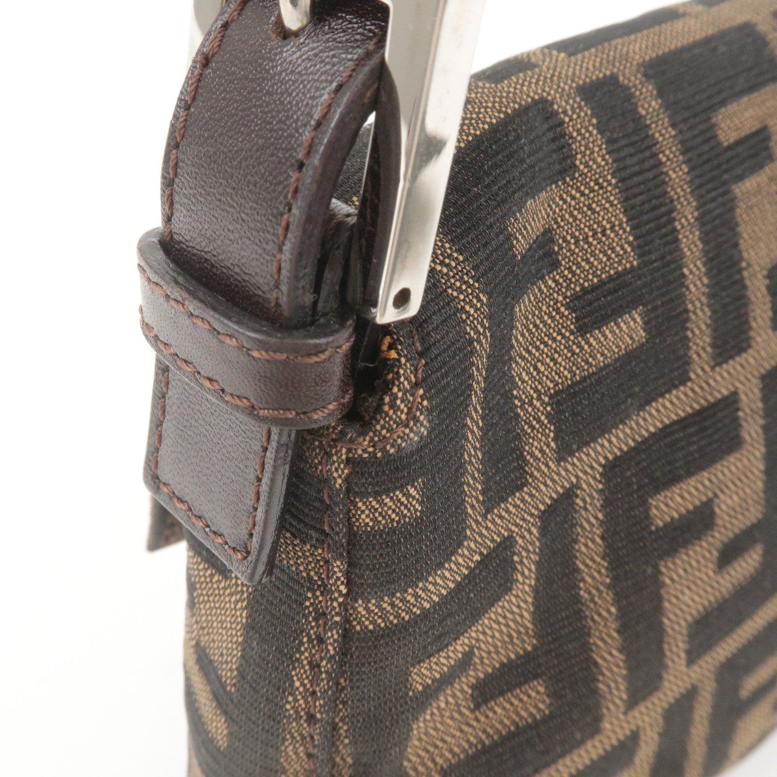 FENDI Zucca Mamma Baguette Canvas Leather Bag Brown Black 26424