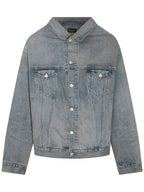 Balenciaga Off-Shoulder Denim Jacket Blue