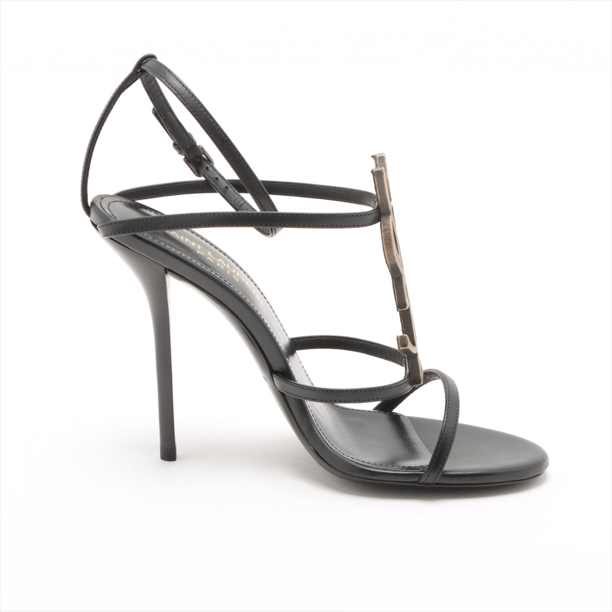 Saint Laurent Cassandra Leather Sandal 35  Black YSL Logo Replacement Lift