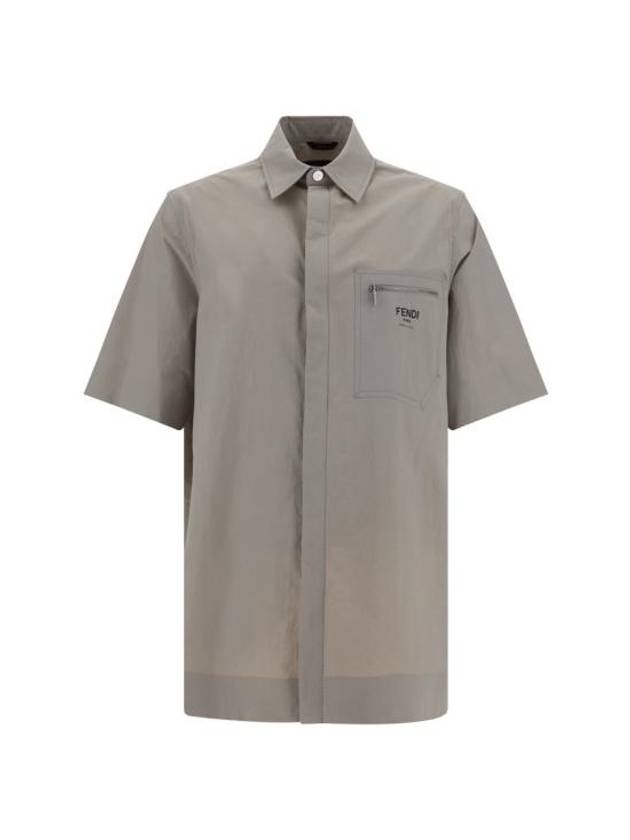 Fendi Logo Print Nylon Short Sleeve Shirt Grey