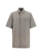 Fendi Logo Print Nylon Short Sleeve Shirt Grey