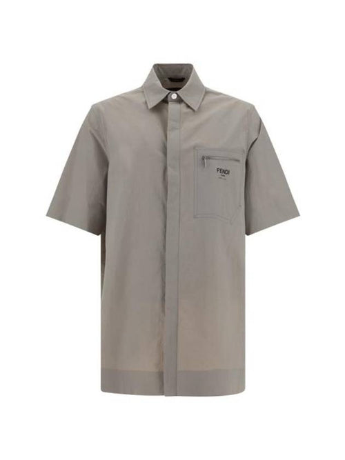Fendi Logo Print Nylon Short Sleeve Shirt Grey