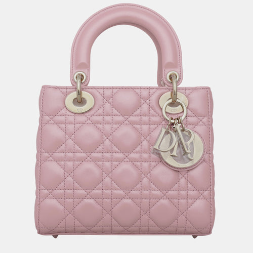 Dior Christian Melocoton Pink Pearlescent Cannage Lambksin Small Lady Bag