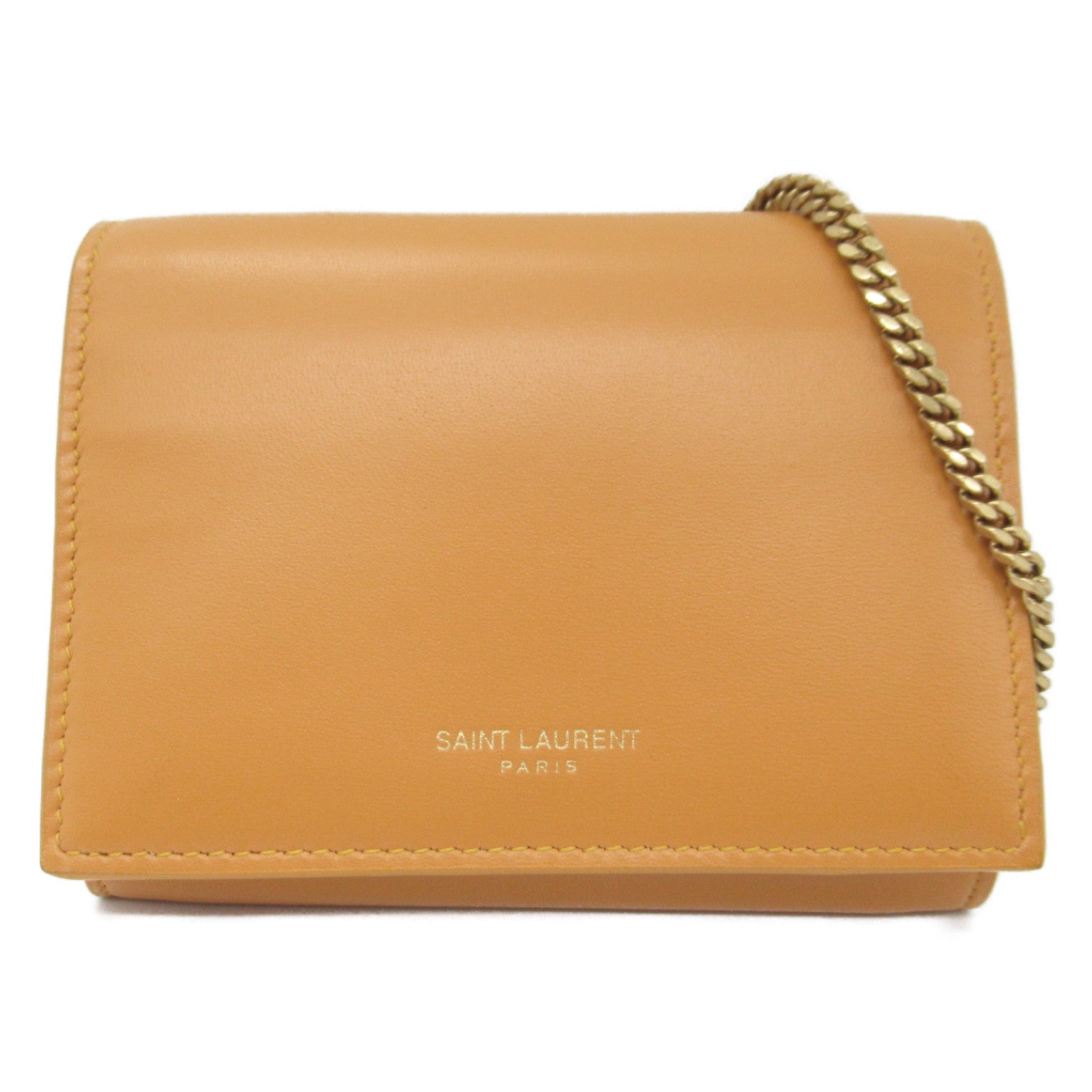 Saint Laurent Chain Wallet Shoulder Bag Leather  Brown 635219