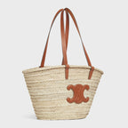 Medium Celine Classic Panier In Palm Leaves And Calfskin
