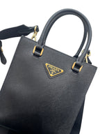 PRADA - Black Saffiano Triangle Logo Mini Crossbody Bag