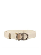 Crystal Logo Saddle Leather Belt White Dior